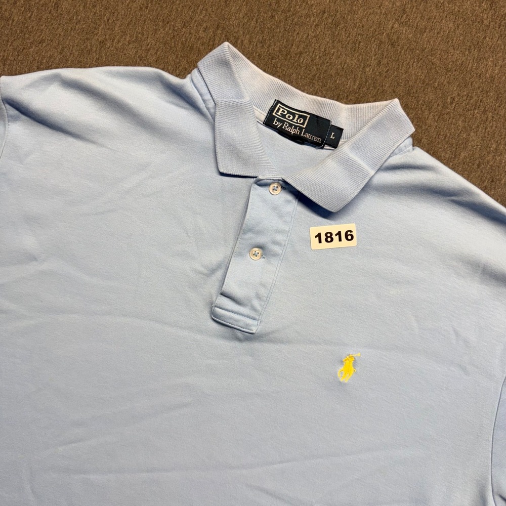 Polo Ralph Lauren Mens Large Light Blue Short Sleeve Polo Shirt Yellow Pony Logo